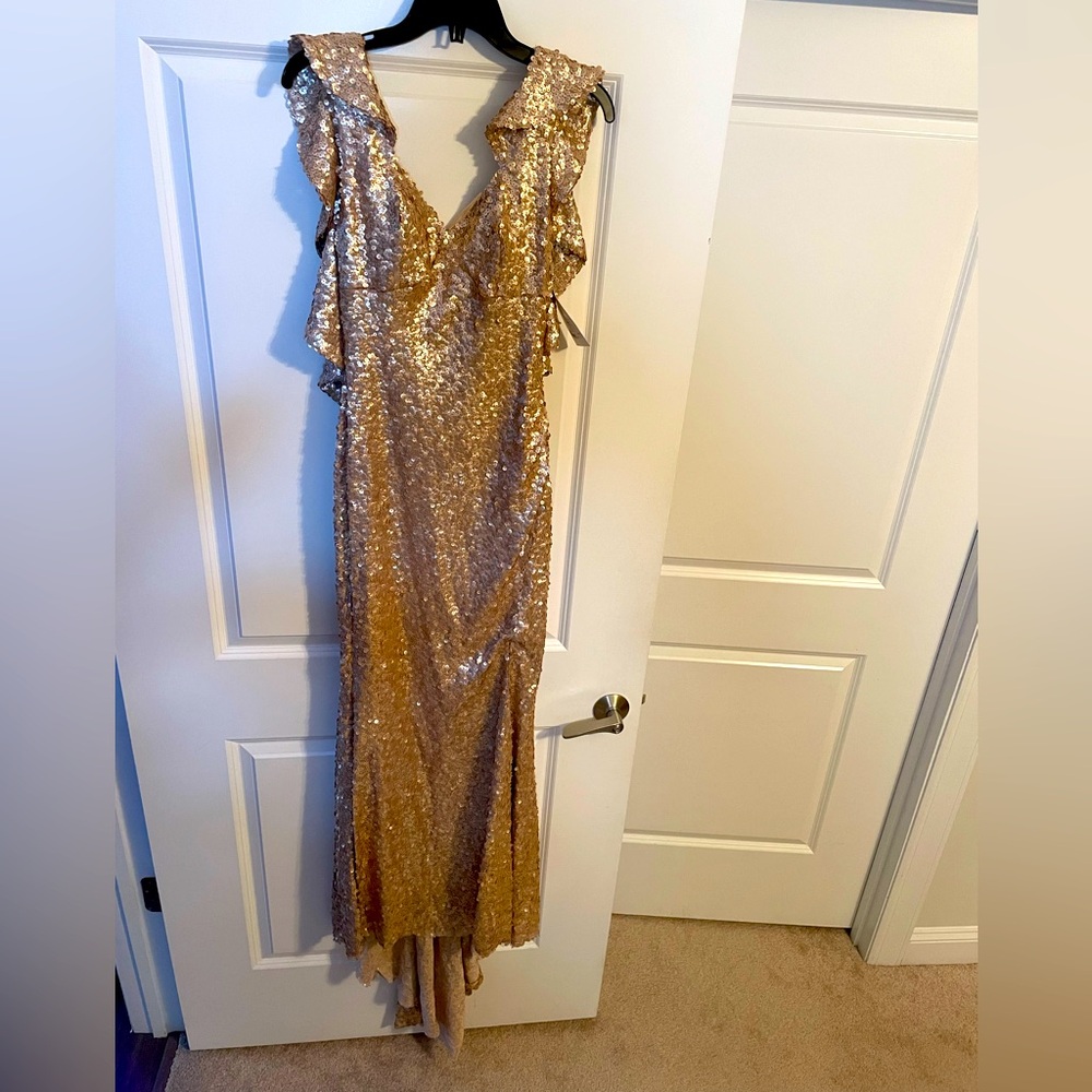 Gold Sequin Prom Dress - off the shoulder NWT